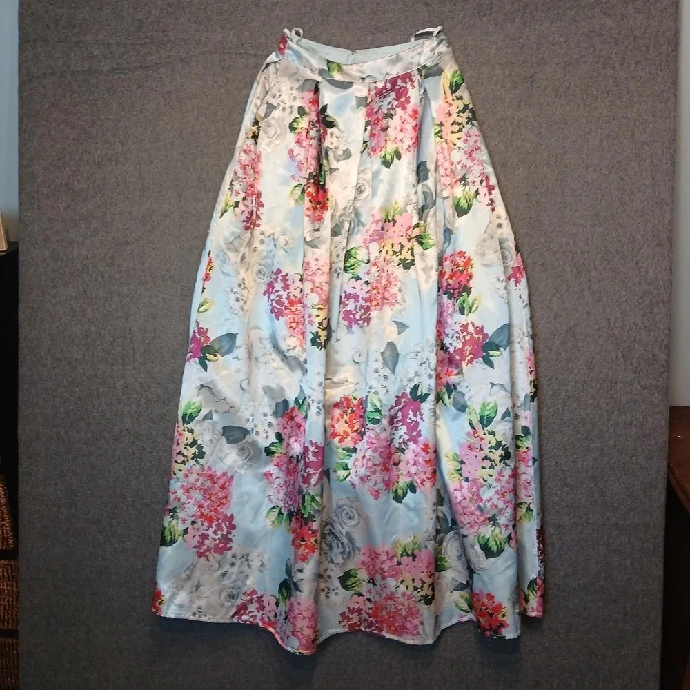 Nights by Teeze Me sz 1 formal maxi skirt satin POCKETS chic floral prom glam